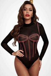 Contrast Stitching Sheer Bodysuit - Shah S. Sahota